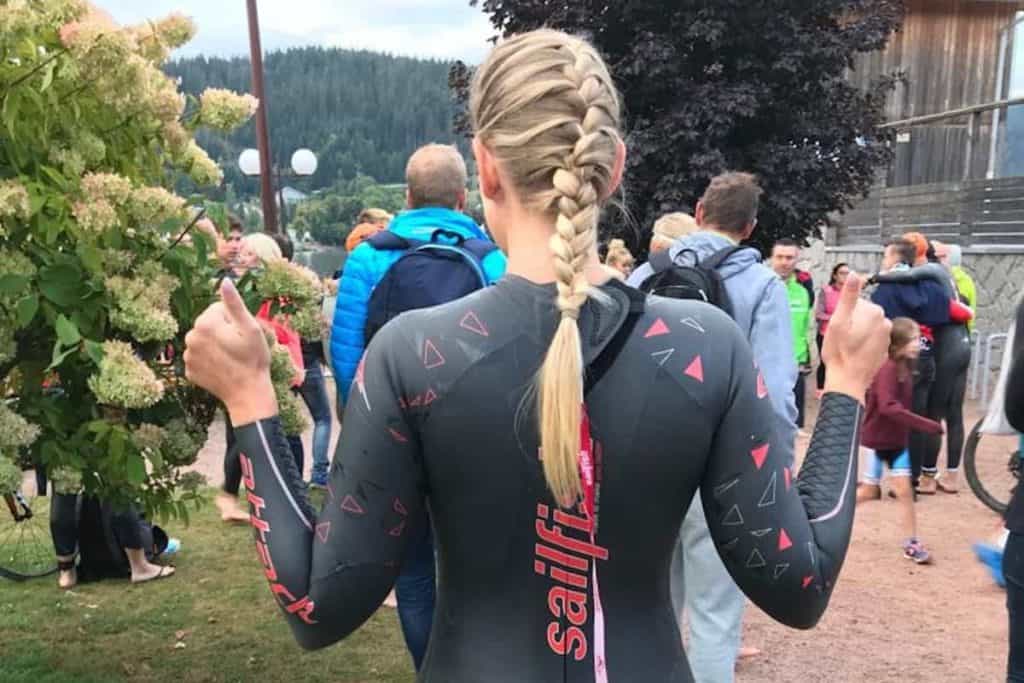 Anna wearing her wetsuit
