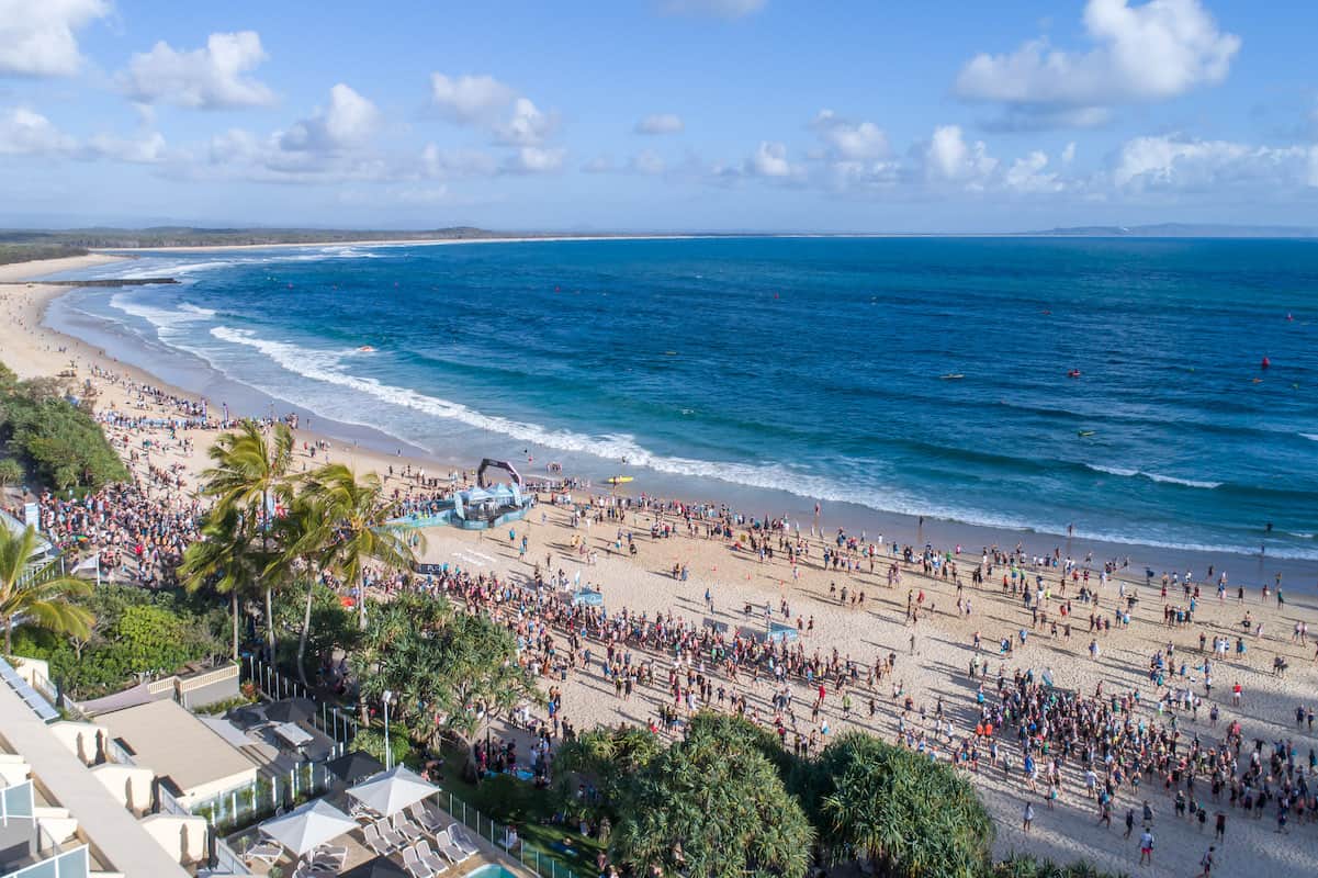 Noosa Triathlon picture from above the beach