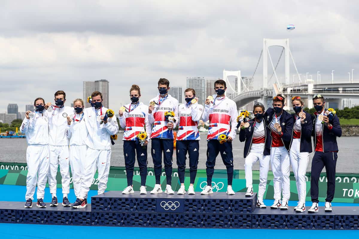 Podium of the Tokyo 2020 Olympics relay