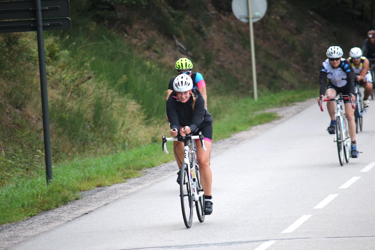 Anna riding her bike during Gerardmer triathlon